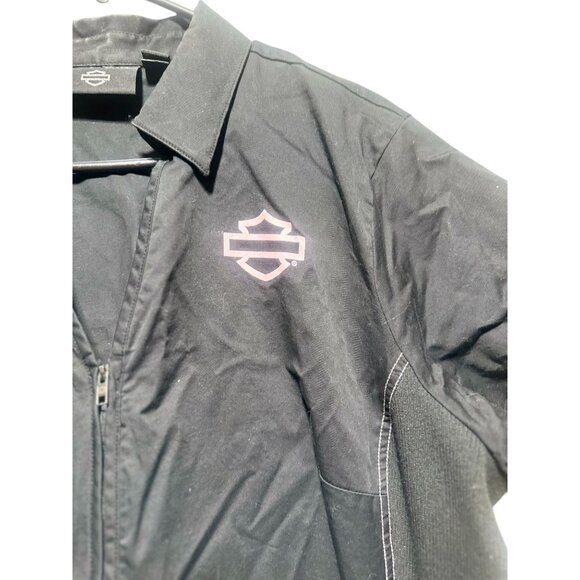Harley Davidson Moto Full Zip Top Women 2W Black Pink Bow Logo Biker Fitted Punk - Picture 7 of 12